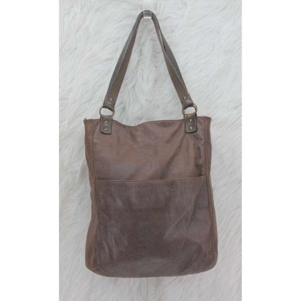 J Jill brown Leather satchel tote bag purse unstructured zip large front pocket